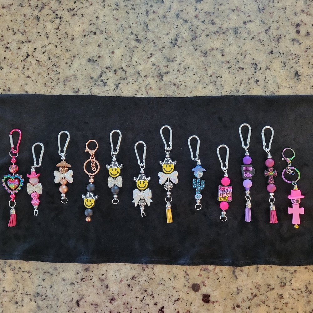 Beaded Cowboy Emoji Keychain Purse Backpack Phone Charm Festival Trading Beads